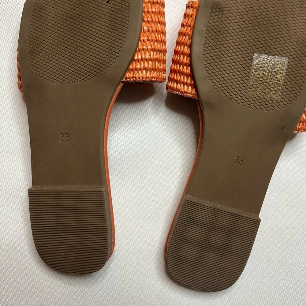 Amazon LVOMU Rhinestone Orange Weave Square Toe Flat Slide Sandals Size EU 38